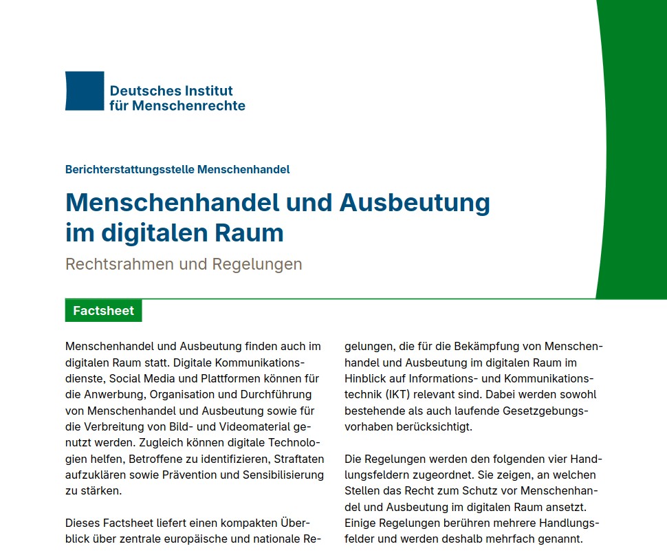 Deutsches Institut für Menschenrechte: Factsheet Menschenhandel